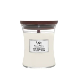 Woodwick White Tea & Jasmine Świeca Zapachowa z Drewnianym Knotem, 275g