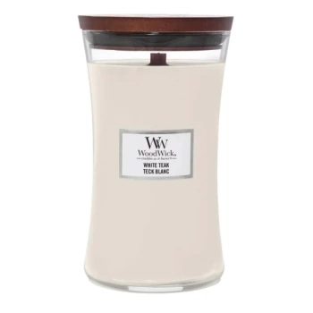 Woodwick White Teak Świeca Zapachowa z Drewnianym Knotem, 610g 