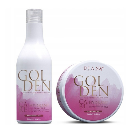Diana Beauty Golden Protein Care Mask & Shampoo Odżywcza Maska i Szampon po Nanoplastii, Keratynie, 300ml + 300g
