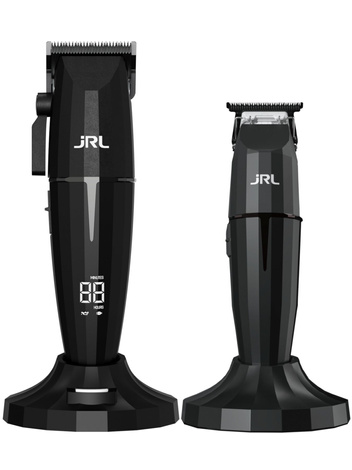 JRL Zestaw Onyx24, 2020CB Czarna Bezprzewodowa Maszynka do Włosów + 2020TB Czarny Bezprzewodowy Trymer do Włosów + Dwie Stacje Ładujące