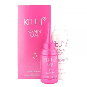 Keune Keratin Curl Lotion 0, Zestaw Do Trwałej Ondulacji Włosów Opornych, Trudnych do Kręcenia, 120ml + 75ml