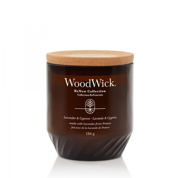  Woodwick ReNew Collection Lavender & Cypress, Średnia Świeca Zapachowa z Drewnianym Knotem 184g
