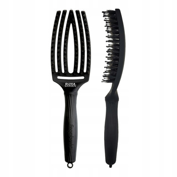 Olivia Garden Fingerbrush Care Iconic Boar&Nylon Full Black M, Szczotka do Rozczesywania Włosów i Masażu, Włosie Dzika