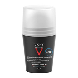 Vichy Homme Roll On 48H, For Sensitive Skin, Antyperspirant dla Mężczyzn w Kulce, do Wrażliwej Skóry, 50ml