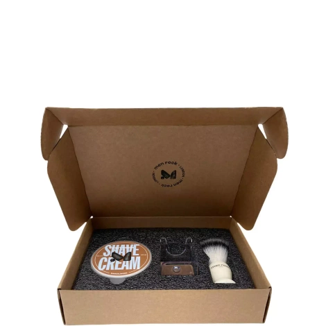 Men Rock The Life Shaver Sandalwood, Zestaw Prezentowy do Golenia Brody, Krem, Pędzel, Stojak