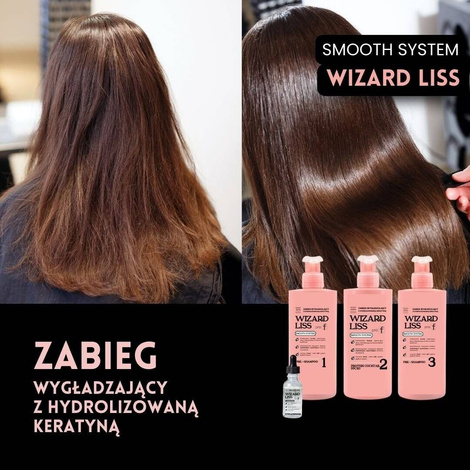Wizard Liss SMOOTH SYSTEM, Zestaw do Kapilarnego, Proteinowego Wygładzania i Regeneracji Włosów, 3x 450ml, 50ml