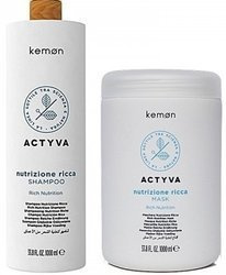 Kemon Actyva Nutrizione Ricca Zestaw Szampon i Maska Intensywnie Nawilżająca do Suchej Skóry Głowy i Bardzo Suchych Włosów 2x 1000ml