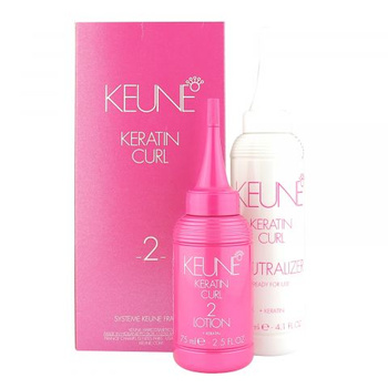 Keune Keratin Curl Lotion 2, Zestaw Do Trwałej Ondulacji do Włosów Zniszczonych, 120ml + 75ml