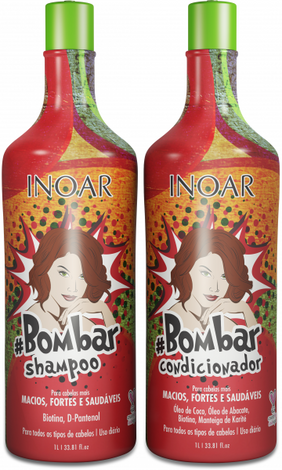 INOAR Bombar Shampoo Conditioner Zestaw Prezentowy Regenerujący Szampon Odżywka po Keratynowym Prostowaniu Włosów 2x 1000ml