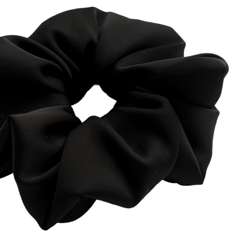 Glamour Scrunchie Satyna Ręcznie Wykonana Gumka do Włosów, Czarna, M