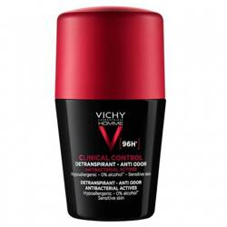 Vichy Homme Clinical Control 96H Roll On, Antyperspirant w Kulce dla Mężczyzn, Antybakteryjny, 50ml