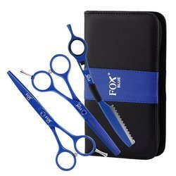 Fox Blue Nożyczki Zestaw 3szt Nożyczek 5.5'' Degażówek 5.5'' Oraz Noża Chińskiego + Eleganckie Etui