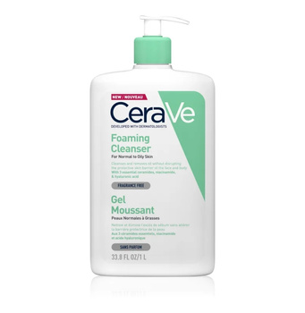 CeraVe Foaming Cleanser, Nawilżający Żel Myjący i Oczyszczający do Twarzy z Kwasem Hialuronowym, 1000ml