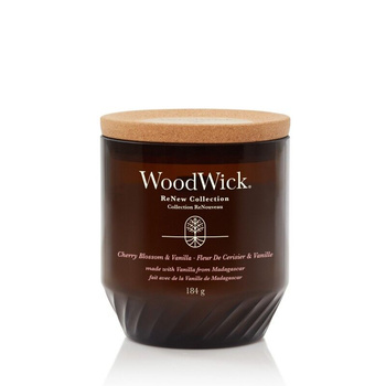  Woodwick ReNew Collection Cherry Blossom & Vanilla, Średnia Świeca Zapachowa z Drewnianym Knotem 184g