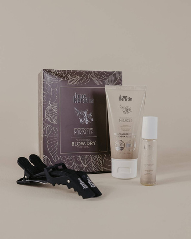 True Keratin MM Blow-Dry Kit, Zestaw do Suszenia i Stylizacji Włosów, Serum 10ml, Krem 59ml, Klipsy