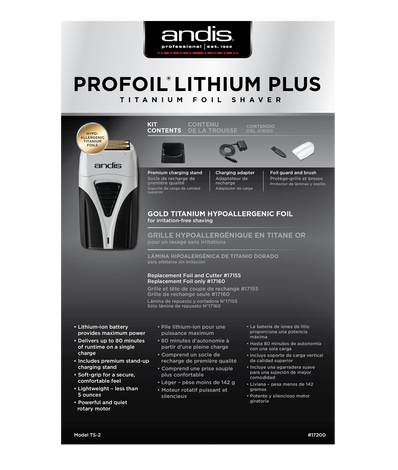 Andis ProFoil Shaver Plus Profesjonalna Golarka do Golenia Brody Bezprzewodowa TS-2 + Baza 17260