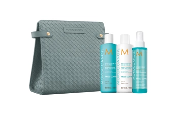 Moroccanoil Frizz Control, Wygładzający Zestaw Prezentowy do Włosów Puszących się, Szampon + Odżywka + Spray