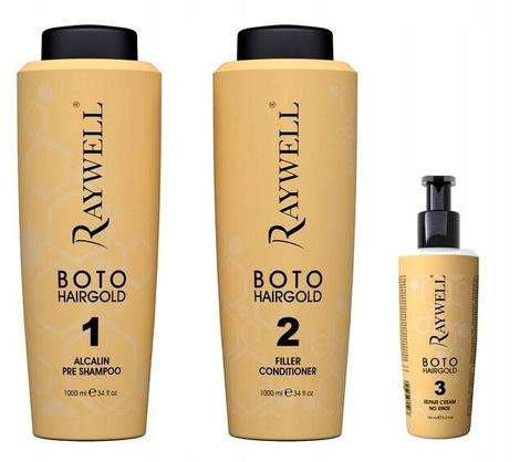 RAYWELL Botox HairGold to Profesjonalny Zestaw, Zabieg Regenerujący Włosy Botoks, 2x 1000ml, 150ml