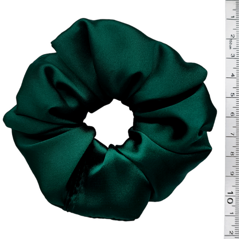 Glamour Scrunchie Satyna Jedwabna Ręcznie Wykonana Gumka do Włosów, Butelkowa Zieleń, M