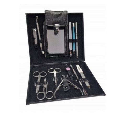 Csmar Zestaw do Manicure 4020 12 Częściowy, Wyjątkowy i Elegancki Zestaw do Pielęgnacji Paznokci z Etui w Czarnej Skórze