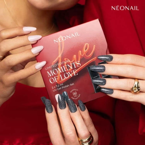 Neonail Zestaw 2 x Lakier Hybrydowy Moments Of Love, Klasyczny Duet z Brokatowym Akcentem