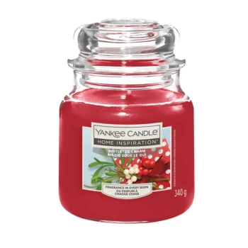 Yankee Candle Mistletoe Charm, Średnia Świeca Zapachowa, Zimowe Powietrze i Miękki Koc, 340g