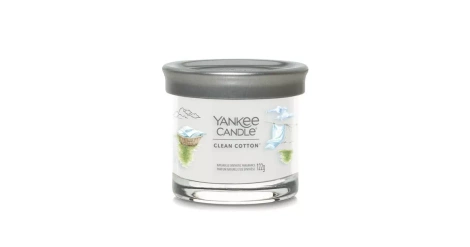 Yankee Candle Signature Small Tumbler Fresh & Clean Cotton, Mała Świeca Sojowa Zapach Świeżej Bawełny, 122g