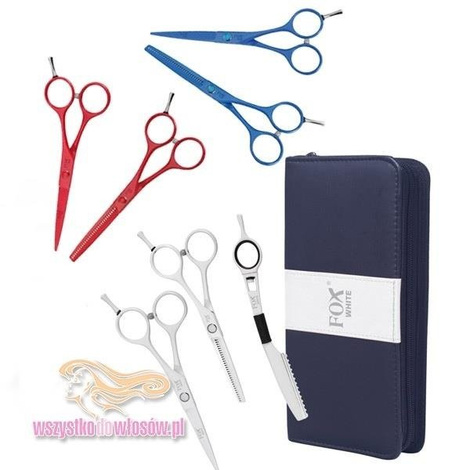 Fox White Zestaw 3szt Nożyczek 5.5'' Degażówek 5.5'' Oraz Noża Chińskiego + Eleganckie Etui