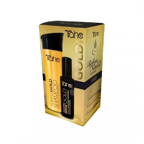 Tahe Keratin Gold Shampoo Mask 10In1 Leave-In, Zestaw Szampon Maska do Włosów Zniszczonych z Keratyną i Arganem, 300ml, 125ml + BOTOX 2x 12ml