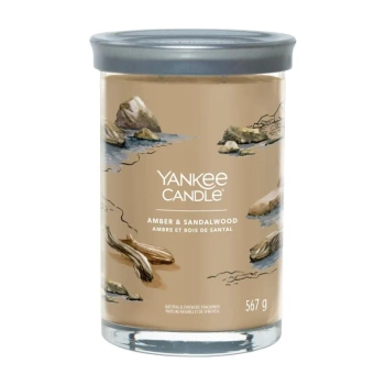 Yankee Candle Signature Tumbler Amber & Sandalwood, Duża Świeca Sojowa z Dwoma Knotami, 567g