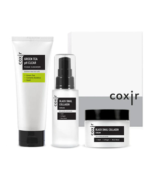 Coxir Black Snail Set, Zestaw do Pielęgnacji Twarzy ze Śluzem Ślimaka, Przeciwzmarszczkowy, Pianka, Serum, Krem