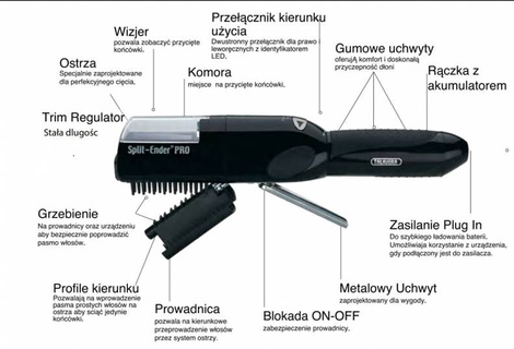 Talavera Split-Ender Pro Cordless Hair Trimmer 1/4'' i 1/8" Urządzenie Usuwające Zniszczone Rozdwojone Końcówki Polerujące Włosy, Czerwona