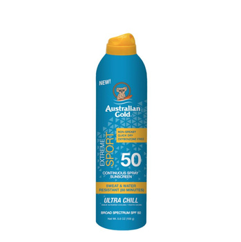 Australian Gold SPF50 Cont Spray Extreme Sport Ultra Chill, Chłodzący i Odświeżający Spray do Ciała z Filtrami UV, 170g