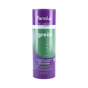 Fanola No Yellow Lightener Green, Rozjaśniacz do Włosów Green, Rozjaśnia do 5 Tonów, Niweluje Czerwone Odcienie, 450g