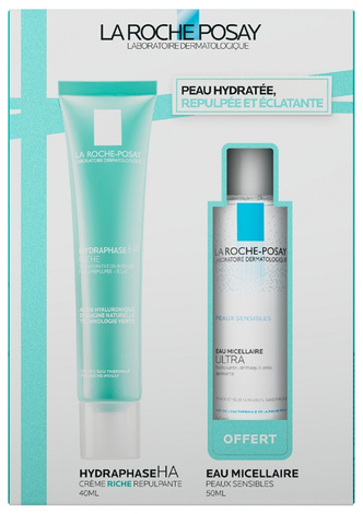 La Roche Posay Hydraphase HA Riche Creme 40ml + Micellar Water 50ml, Wzbogacony Krem Nawilżający + Woda Micelarna