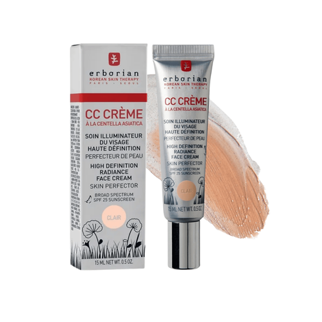 Erborian CC Creme A La Centella Asiatica SPF 25 Clair, Neutralny Korygujący Krem Koloryzujący z Wąkrotką Azjatycką w Odcieniu Jasnego Beżu 15ml