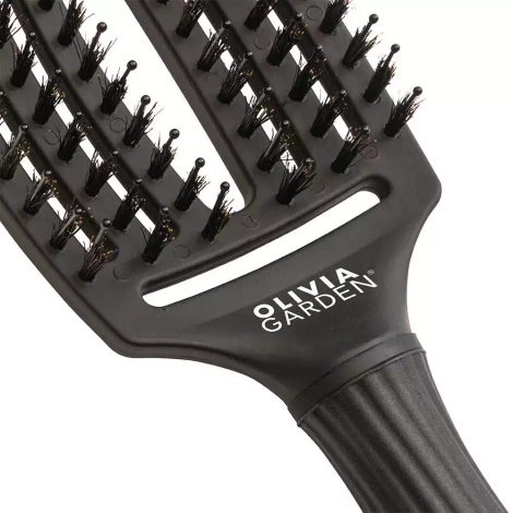 Olivia Garden Fingerbrush Care Iconic Boar&Nylon Full Black M, Szczotka do Rozczesywania Włosów i Masażu, Włosie Dzika