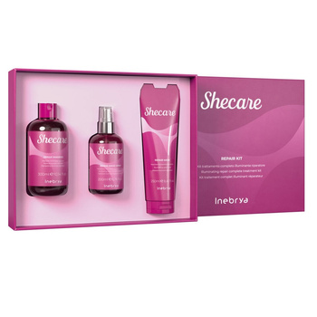 Inebrya Shecare Repair, Rozświetlający Zestaw Naprawczy, Szampon + Maska + Spray, 300ml + 250ml + 200ml