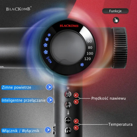 BlacKomb Stylance AS002 Dryer, Profesjonalna Suszarka z Jonizacją , Tlenem i Dyfuzorem, Waga 290g!