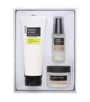 Coxir Intensive EGF Peptide Set, Zestaw do Pielęgnacji Twarzy z Peptydami, Pianka, Serum, Krem, 150ml, 2x 50ml
