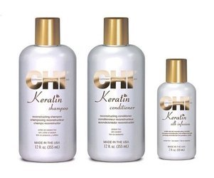 Farouk Chi Keratin Zestaw Regenerujący z Keratyną Szampon 355ml Odżywka 355ml Jedwab 59ml