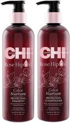 Farouk Chi Rose Hip Oil Color Kit Zestaw do Włosów Farbowanych Szampon Odżywka 2x340ml