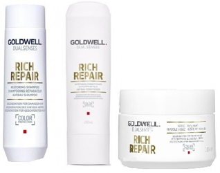 Goldwell Dualsenses Rich Repair Szampon 250ml + Odżywka 200ml + Maska 200 Zestaw do Włosów Suchych i Zniszczonych