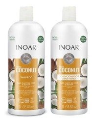 INOAR Bombar Coconut Shampoo Conditioner Zestaw Prezentowy Szampon Odżywka Kokosowa Regenerująca po Keratynowym Prostowaniu Włosów 2x 1000ml