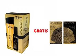 Tahe Keratin Gold Shampoo Mask 10In1 Leave-In, Zestaw Szampon Maska do Włosów Zniszczonych z Keratyną i Arganem, 300ml, 125ml + BOTOX 2x 12ml