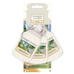 Yankee Candle Car Jar Bonus 3 Pack Clean Cotton, Zawieszka, Zapach Samochodowy, 3 szt.