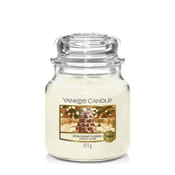 Yankee Candle Medium Jar Spun Sugar Flurries, Świeca Zapachowa, Waniliowe Ciasto z Owocami, 411g