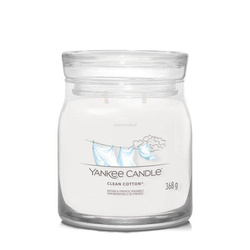 Yankee Candle Signature Clean Clean Cotton, Średnia Świeca Sojowa z Dwoma Knotami, 368g