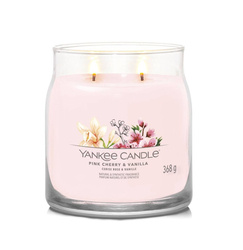 Yankee Candle Signature Medium Jar Fruity Pink Cherry & Vanilla, Średnia Świeca Sojowa z Dwoma Knotami, 368g